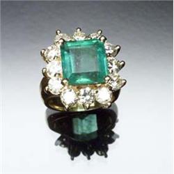 18-Karat Yellow Gold, Emerald and Diamond Dinner Ring Set with one square emerald-cut emerald wei...