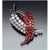 Image 1 : Platinum and 18-Karat Yellow Gold, Diamond and Ruby Twin Leaf Brooch Set with twenty-eight gradua...