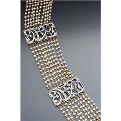 Edwardian 18-Karat Yellow Gold, Platinum, Natural Seed Pearl and Diamond Collar Circa 1900 Having...
