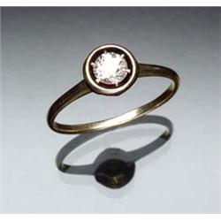 Art Deco Tested 14-Karat Yellow Gold and Black Enamel Solitaire Diamond Ring Circa 1920 Set with...