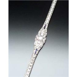 Art Deco Platinum, Diamond and Synthetic Blue Sapphire Cocktail Bracelet Circa 1930 Set with one...