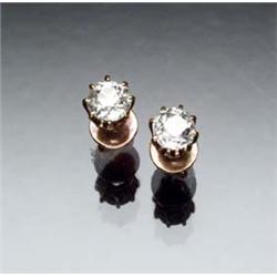 Pair of Tested 14-Karat Yellow Gold and Diamond Ear Studs, Retailed by Galt and Brothers, Washing...