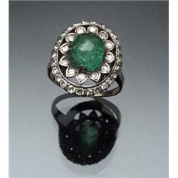 Antique Tested 14-Karat Yellow and White Gold, Emerald and Diamond Dinner Ring Circa 1900 Set wit...