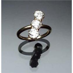 Tested 18-Karat Yellow Gold and Triple Diamond Dinner Ring Set with three old mine cut diamonds e...