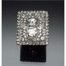 Art Deco Tested 14-Karat White Gold, Filigree Platinum and Twin Diamond Cocktail Ring Circa 1920-...