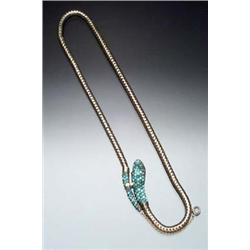 Victorian Low Karat Yellow Gold, Turquoise and Garnet Serpent Choker Necklace Last Quarter 19th C...