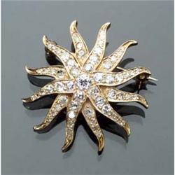 Victorian Tested 14-Karat Yellow Gold and Diamond Sunburst Brooch Last Quarter 19th Century Set w...