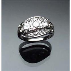 14-Karat White Gold and Triple Diamond Dinner Ring Set with three round brilliant cut diamonds we...
