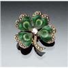 Image 1 : Edwardian 14-Karat Yellow Gold, Green, Black, and Yellow Enamel, Diamond and Seed Pearl Four-Leaf...