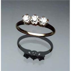 14-Karat Yellow Gold and Triple Diamond Dinner Ring Set with three old mine cut diamonds weighing...