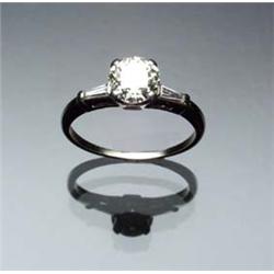 14-Karat White Gold and Solitaire Diamond Ring Set with one round old European cut diamond weighi...