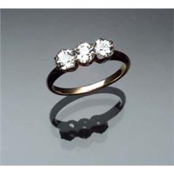 14-Karat Yellow Gold and Triple Diamond Dinner Ring Set with three old mine cut diamonds weighing...