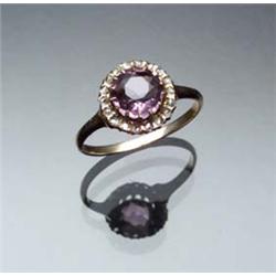 Antique Tested 10-Karat Yellow Gold, Amethyst and Diamond Dinner Ring Circa 1900 Set with one rou...