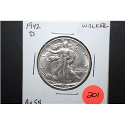 1942-D US Walking Liberty Half Dollar; AU58; EST. $15-20