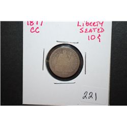 1877-CC Liberty Seated Dime; EST.$8-10