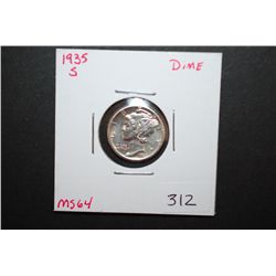 1935-S US Mercury Dime; MS64; EST. $5-10