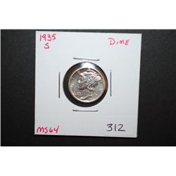 1935-S US Mercury Dime; MS64; EST. $5-10