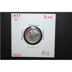 1937-S US Mercury Dime; MS63; EST. $5-10