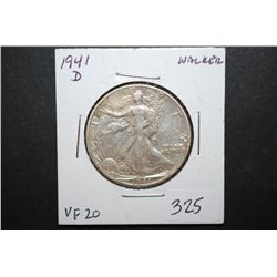 1941-D US Walking Liberty Half Dollar; VF20; EST. $15-20