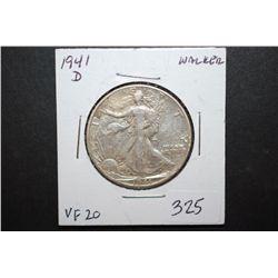 1941-D US Walking Liberty Half Dollar; VF20; EST. $15-20