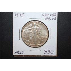 1945 US Walking Liberty Half Dollar; MS63; EST. $25-30