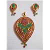 Image 1 : 119.20 CTW GOLD PLATED EMERALD AND RUBY PENDANT AND EAR