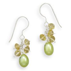 Green Pearl & Citrine French Wire Earrings