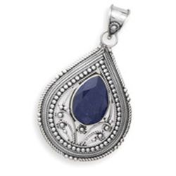 Sterling Silver Oxidized Sapphire Pendant