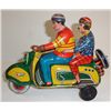Image 1 : Vintage Metal Toy, Motorcycle with two passengers. Made in Western Germany