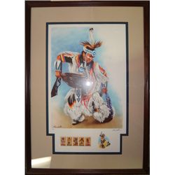 Framed Native American Dance Stamps and Fine Art Print by the U.S. Postal Servic