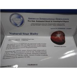 Loose gemstone - Natural Star Ruby with Certificate, Graded by AIG