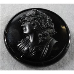 Fabulous French Jet Cameo Pin, 1 3/4" in diameter