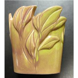 Vintage Vase, signed West Coast Pottery, California, Green & Brown with leaves
