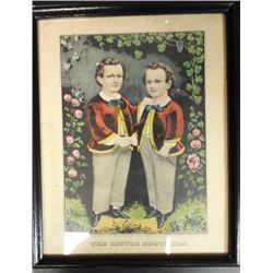 Framed Currier & Ives Print "The Little Brothers", Fair condition,