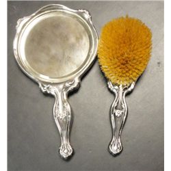 Vintage Silver plated Dresser Set of Mirror and Hair Brush