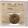 Image 1 : 1942 5¢ Tombac ICCS MS65. Flashy example.