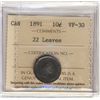 Image 1 : 1891 10¢ Obv 5, 22 Lvs ICCS VF30..