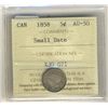 Image 1 : 1858 5¢ SmDt ICCS AU50.  Strong underlying lustre.