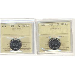 1957 5¢ & 1962 ICCS MS65.  Lot of 2 coins.