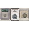 Image 1 : 1953 50¢ SD ICCS MS63 Cameo, 1949 $1 NGC MS63 & Nfld 1942c 5¢ ICG AU53.  Lot of 3 coins.