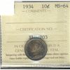 Image 1 : 1934 10¢ ICCS MS-64.