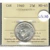 Image 1 : 1940 25¢ ICCS  MINT STATE-65.