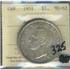 Image 1 : 1951  $1 ICCS  MS-62 Arnprior RARE HIGH GRADE.