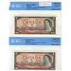 Image 1 : 1954 $2 BC-38bA #*AB0037182/7183 Rare Consecutive Pair Replacements CCCS  UNC-60 AND UNC-63.