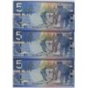 Image 1 : 2006 $5 BC-67a Triple Error,  Mismatch Prefix & Serial , Missing Prefix, 3 Consective.  Bank Notes U