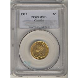 1913 $5 Gold PCGS MS63.  Strong lustre with nice fields.