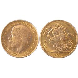 1911c Gold Sovereign PCGS MS65.  Gem lustre.  A superb example.