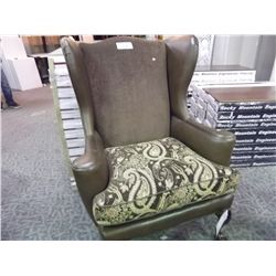 BROWN CLAW FOOT WINGED BACK CHAIR