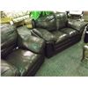 Image 2 : BROWN LEATHER OVERSTUFFED 3 PIECE SOFA, LOVE SEAT