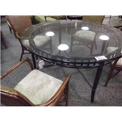 DARK RATTAN GLASS TOP DINING TABLE WITH 6 LEAF